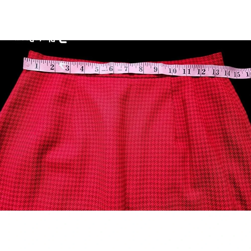 Christian Dior Vintage Houndstooth Red Plaid Pure Wool Skirt Suit Set Size 8